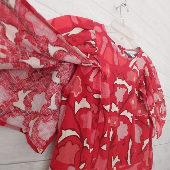 Rhode Sleeveless Dress Size 4 Red Floral Linen Midi Dress - Picture 3 of 7